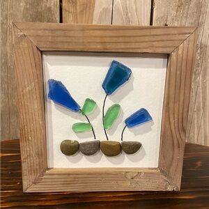 Hand Crafted Sea Glass Art in Blue and Green Floral Design